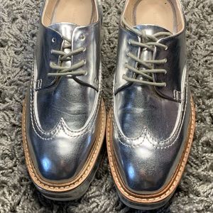 ZARA Metallic Silver Platform Loafer